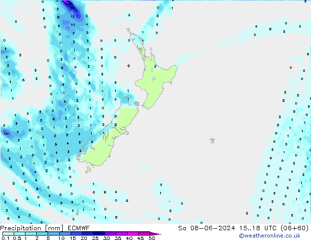 Srážky ECMWF So 08.06.2024 18 UTC