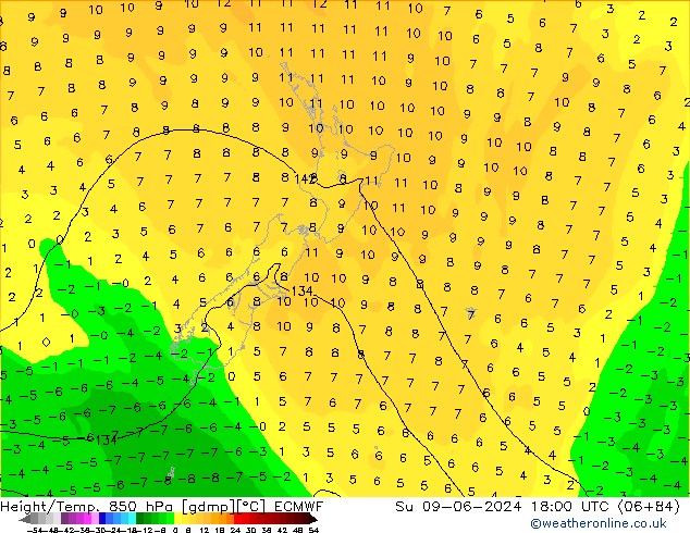 Z500/Rain (+SLP)/Z850 ECMWF Вс 09.06.2024 18 UTC