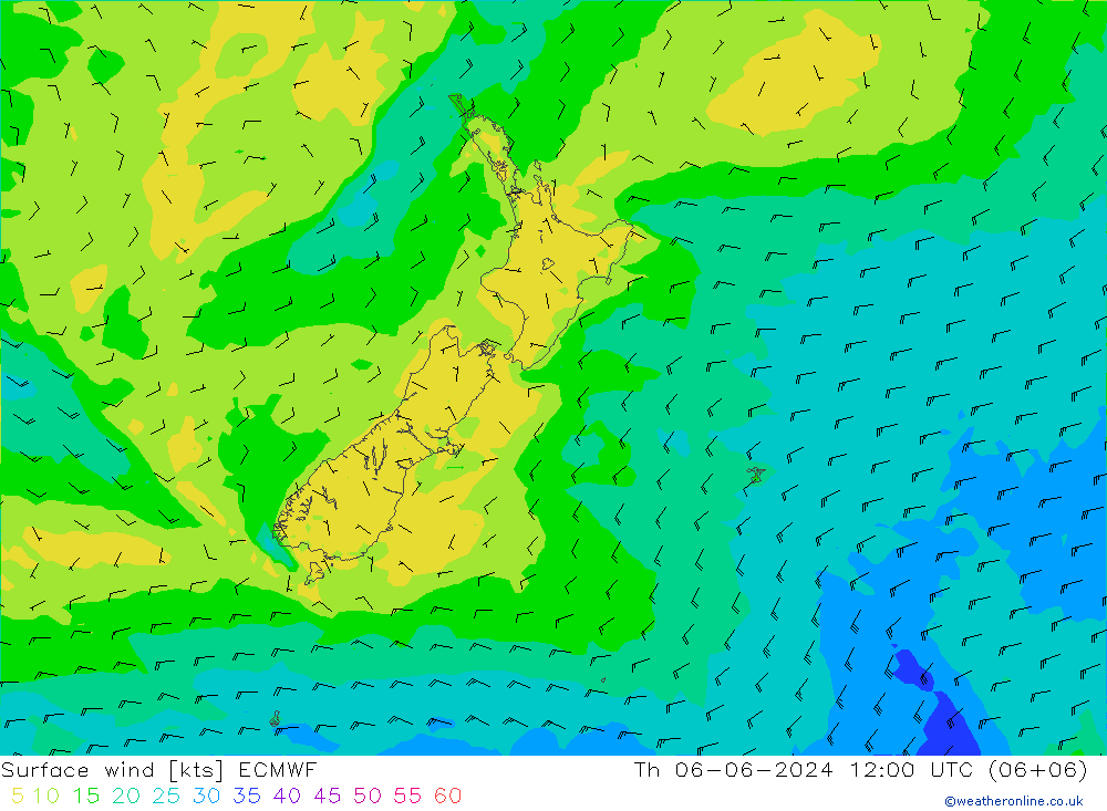 Prec 6h/Wind 10m/950 ECMWF gio 06.06.2024 12 UTC