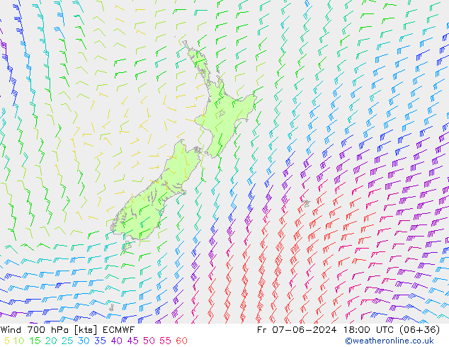 Wind 700 hPa ECMWF Fr 07.06.2024 18 UTC