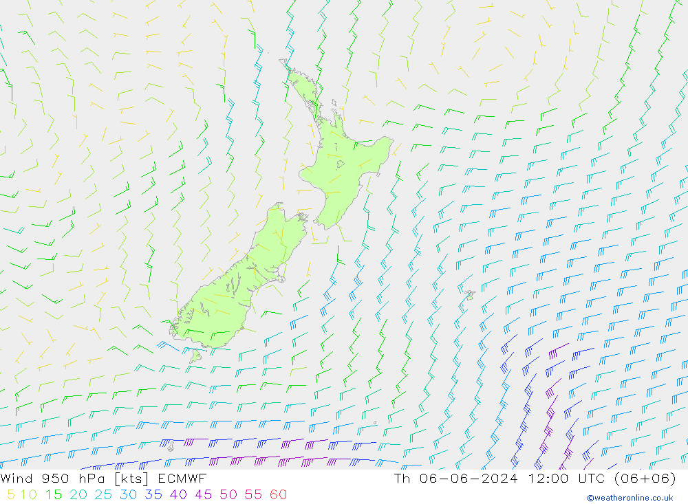 Prec 6h/Wind 10m/950 ECMWF gio 06.06.2024 12 UTC