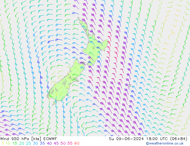 Rüzgar 950 hPa ECMWF Paz 09.06.2024 18 UTC