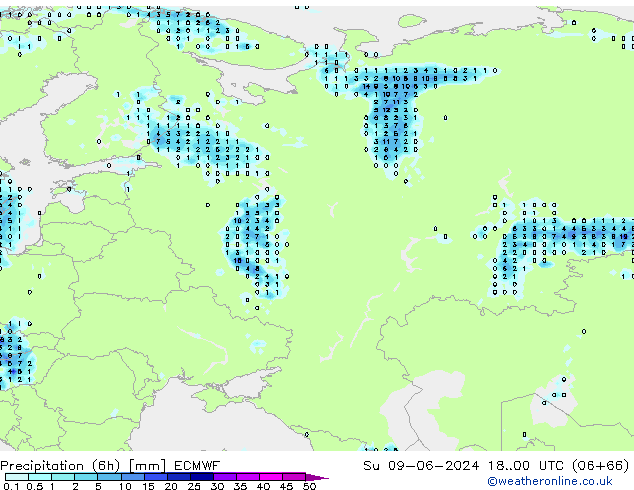 Z500/Rain (+SLP)/Z850 ECMWF Вс 09.06.2024 00 UTC