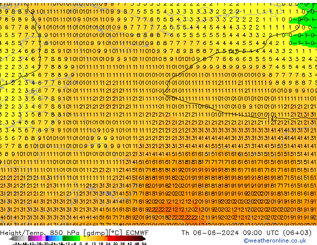 Hoogte/Temp. 850 hPa ECMWF do 06.06.2024 09 UTC