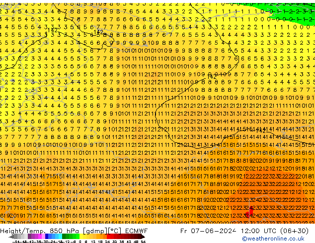 Yükseklik/Sıc. 850 hPa ECMWF Cu 07.06.2024 12 UTC