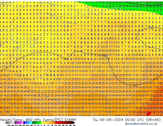 Z500/Rain (+SLP)/Z850 ECMWF Вс 09.06.2024 00 UTC