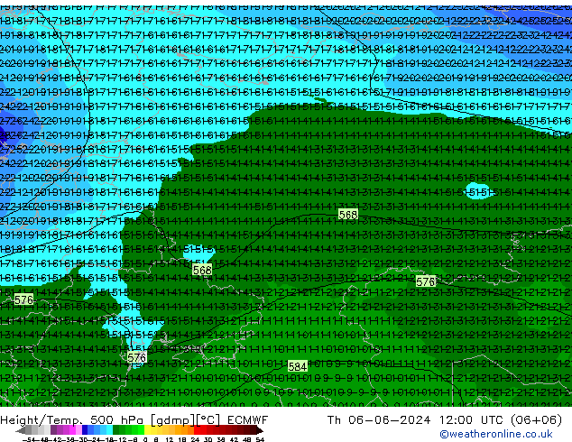 Z500/Rain (+SLP)/Z850 ECMWF Th 06.06.2024 12 UTC