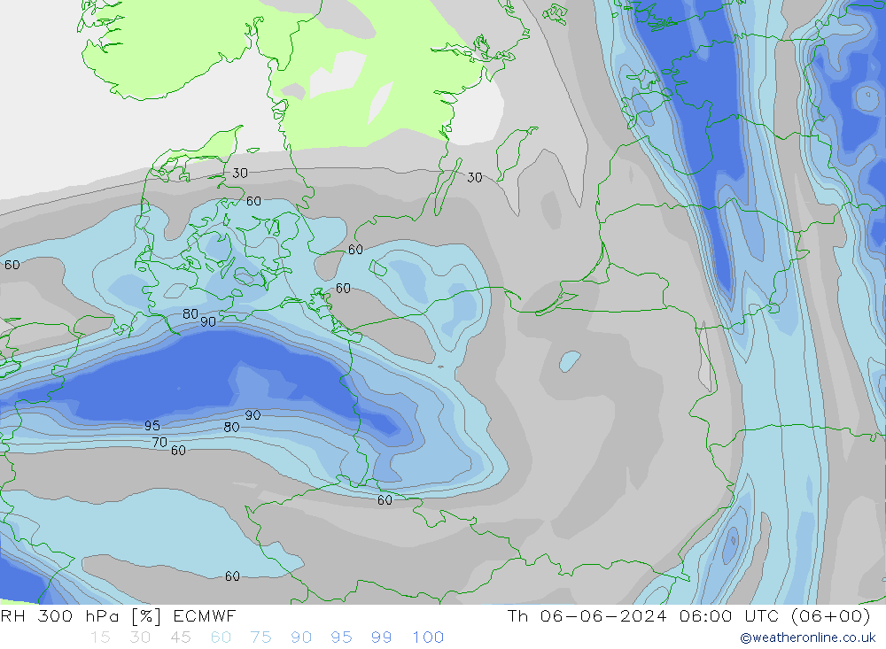 RH 300 hPa ECMWF Th 06.06.2024 06 UTC