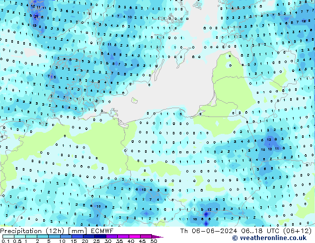 Précipitation (12h) ECMWF jeu 06.06.2024 18 UTC