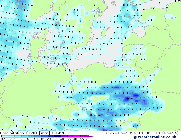 осадки (12h) ECMWF пт 07.06.2024 06 UTC