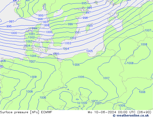 Luchtdruk (Grond) ECMWF ma 10.06.2024 00 UTC