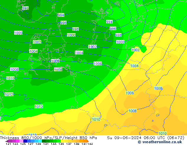 Thck 850-1000 hPa ECMWF  09.06.2024 06 UTC