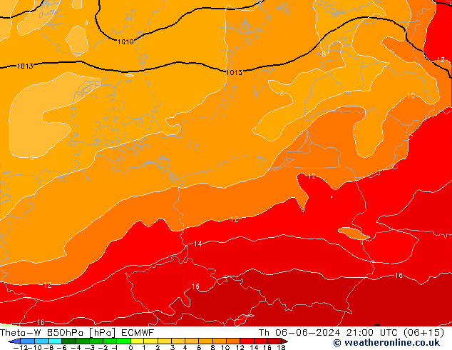 Theta-W 850hPa ECMWF Th 06.06.2024 21 UTC