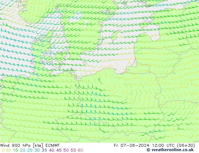 Wind 900 hPa ECMWF Fr 07.06.2024 12 UTC