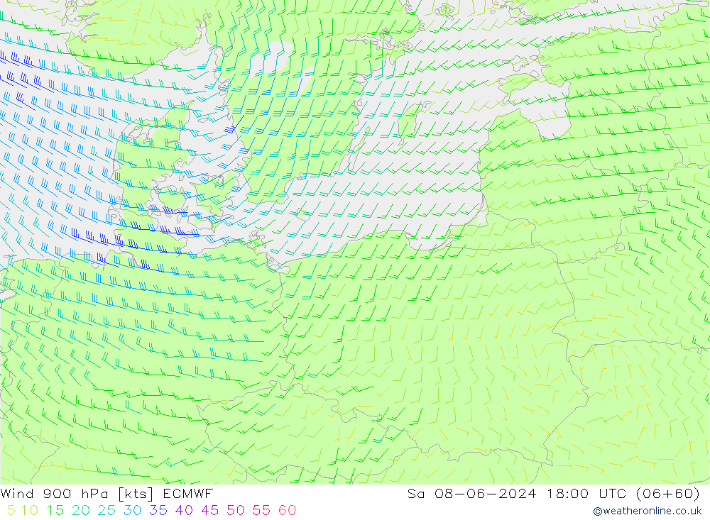 Vento 900 hPa ECMWF Sáb 08.06.2024 18 UTC