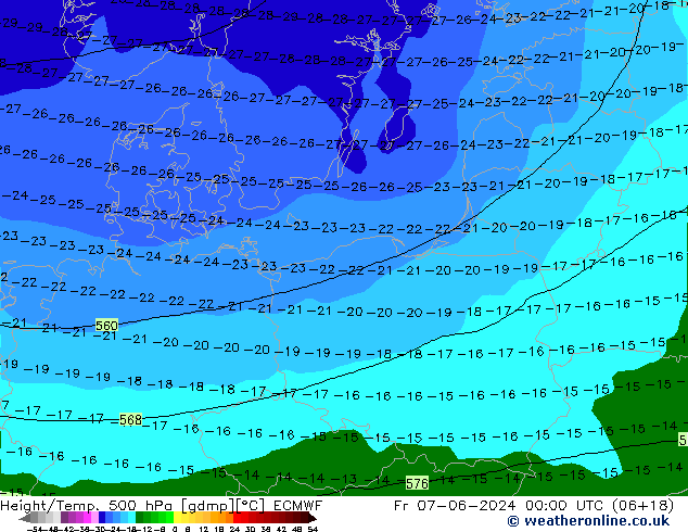 Z500/Yağmur (+YB)/Z850 ECMWF Cu 07.06.2024 00 UTC