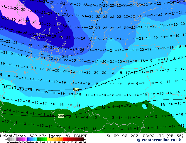 Z500/Rain (+SLP)/Z850 ECMWF Ne 09.06.2024 00 UTC