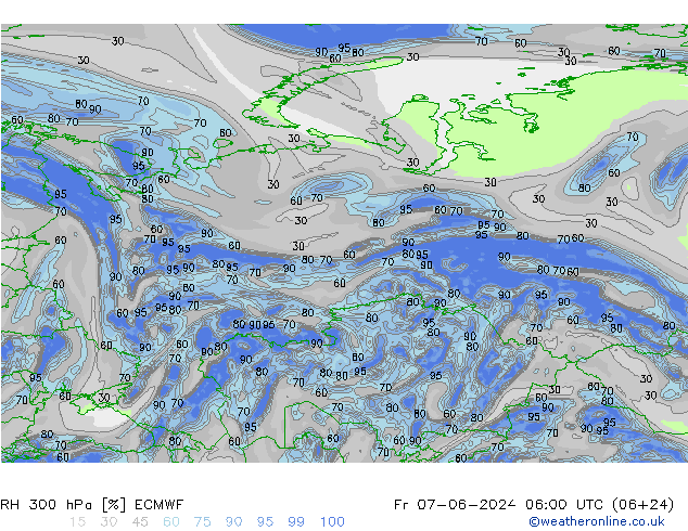 RH 300 hPa ECMWF ven 07.06.2024 06 UTC