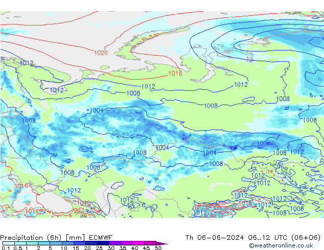 Totale neerslag (6h) ECMWF do 06.06.2024 12 UTC