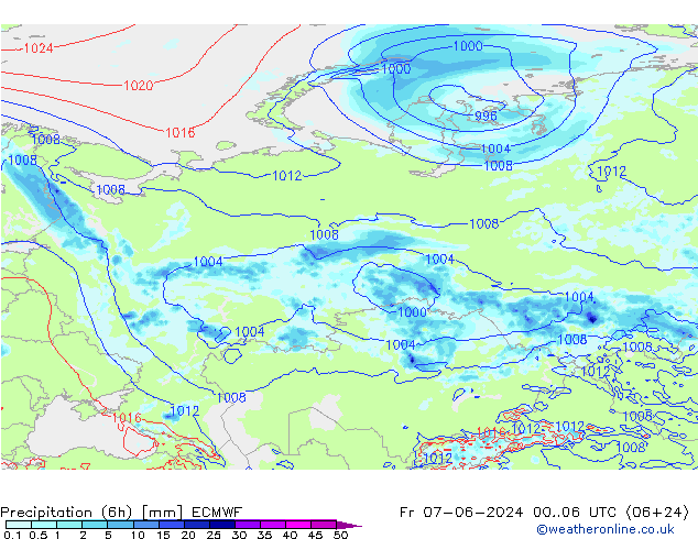 Z500/Rain (+SLP)/Z850 ECMWF vie 07.06.2024 06 UTC