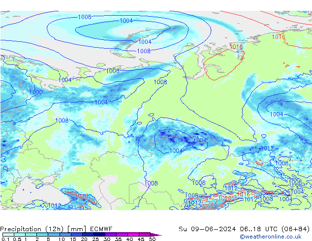 Précipitation (12h) ECMWF dim 09.06.2024 18 UTC