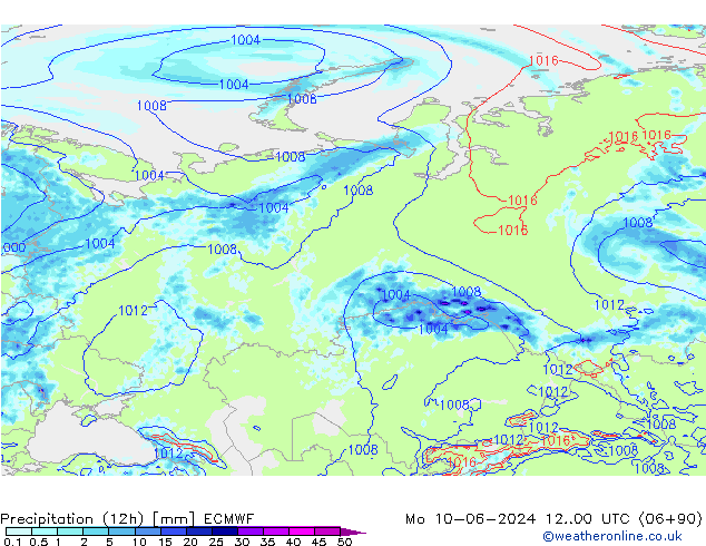 Precipitation (12h) ECMWF Mo 10.06.2024 00 UTC