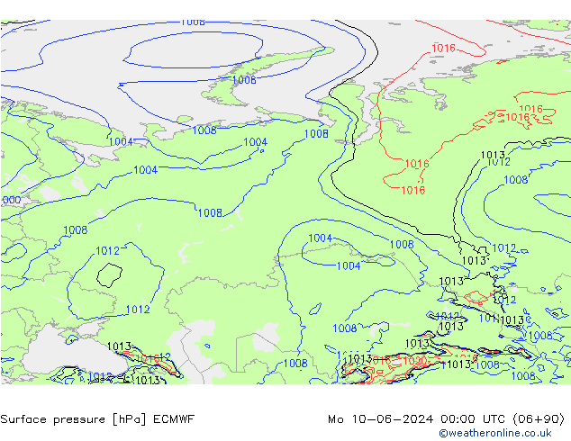 Presión superficial ECMWF lun 10.06.2024 00 UTC