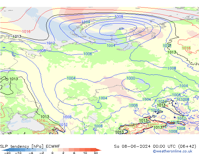 SLP tendency ECMWF Sa 08.06.2024 00 UTC