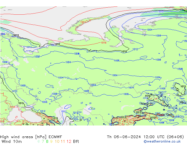 High wind areas ECMWF Th 06.06.2024 12 UTC