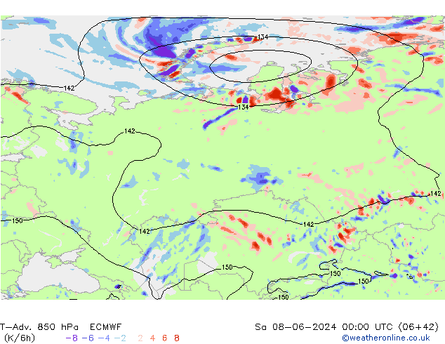 T-Adv. 850 hPa ECMWF sab 08.06.2024 00 UTC