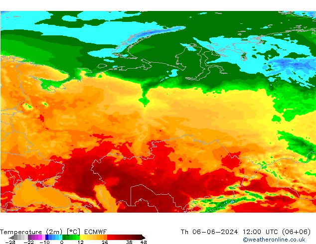 Temperaturkarte (2m) ECMWF Do 06.06.2024 12 UTC