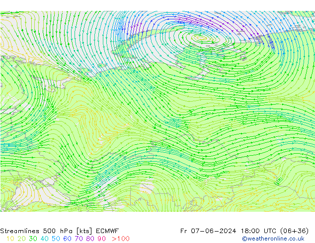 Streamlines 500 hPa ECMWF Fr 07.06.2024 18 UTC