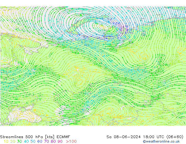 Streamlines 500 hPa ECMWF So 08.06.2024 18 UTC