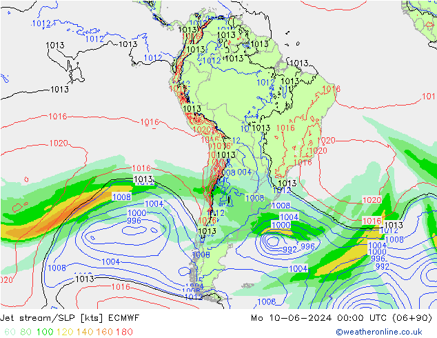 Corriente en chorro ECMWF lun 10.06.2024 00 UTC