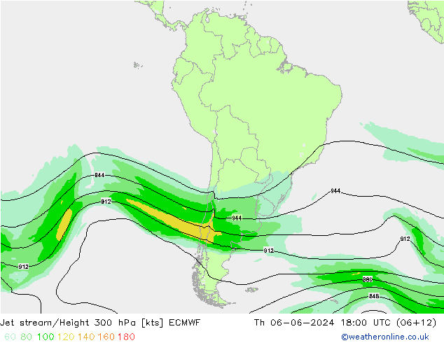 Jet stream ECMWF Qui 06.06.2024 18 UTC