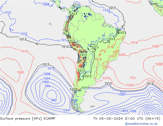 Presión superficial ECMWF jue 06.06.2024 21 UTC