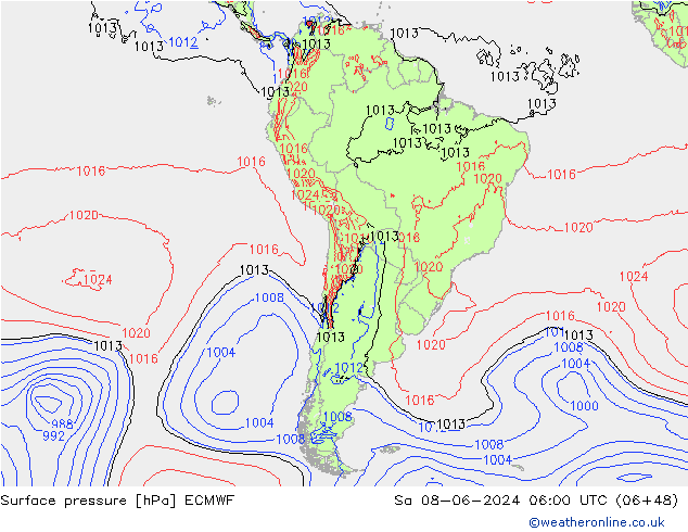 pressão do solo ECMWF Sáb 08.06.2024 06 UTC