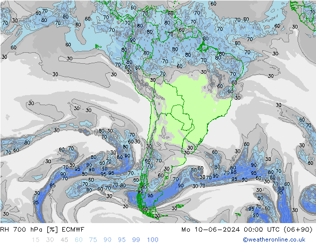 RH 700 hPa ECMWF lun 10.06.2024 00 UTC