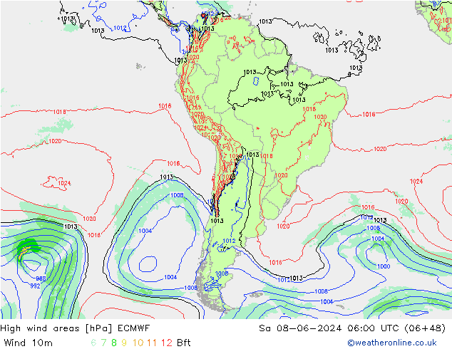 High wind areas ECMWF  08.06.2024 06 UTC