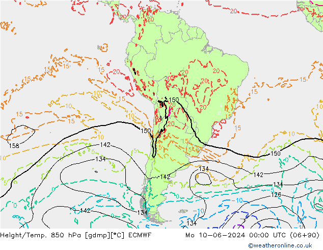 Height/Temp. 850 hPa ECMWF Mo 10.06.2024 00 UTC