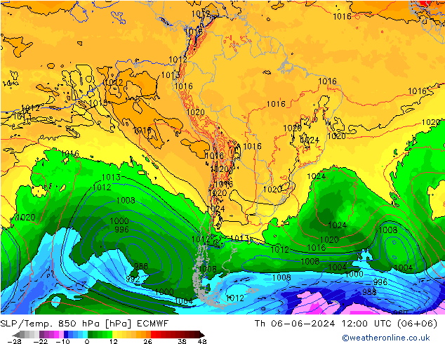 SLP/Temp. 850 hPa ECMWF  06.06.2024 12 UTC