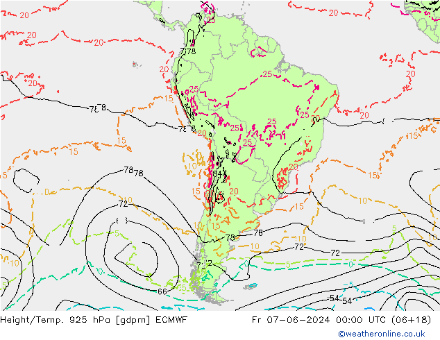 Yükseklik/Sıc. 925 hPa ECMWF Cu 07.06.2024 00 UTC