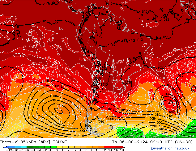 Theta-W 850hPa ECMWF jue 06.06.2024 06 UTC