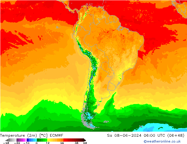 température (2m) ECMWF sam 08.06.2024 06 UTC