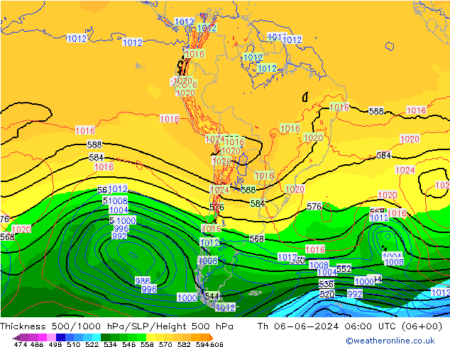 Dikte 500-1000hPa ECMWF do 06.06.2024 06 UTC