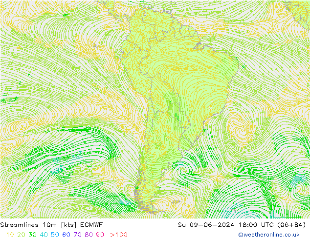 Linia prądu 10m ECMWF nie. 09.06.2024 18 UTC