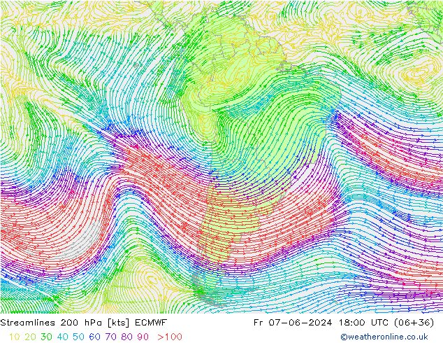 ветер 200 гПа ECMWF пт 07.06.2024 18 UTC