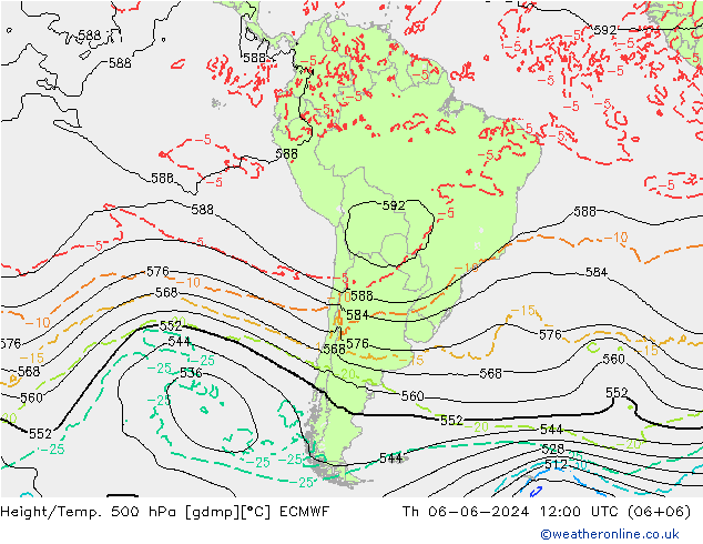 Z500/Rain (+SLP)/Z850 ECMWF czw. 06.06.2024 12 UTC