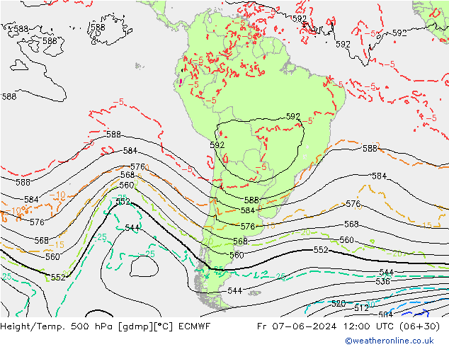 Height/Temp. 500 hPa ECMWF Fr 07.06.2024 12 UTC