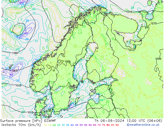 Isotachs (kph) ECMWF чт 06.06.2024 12 UTC